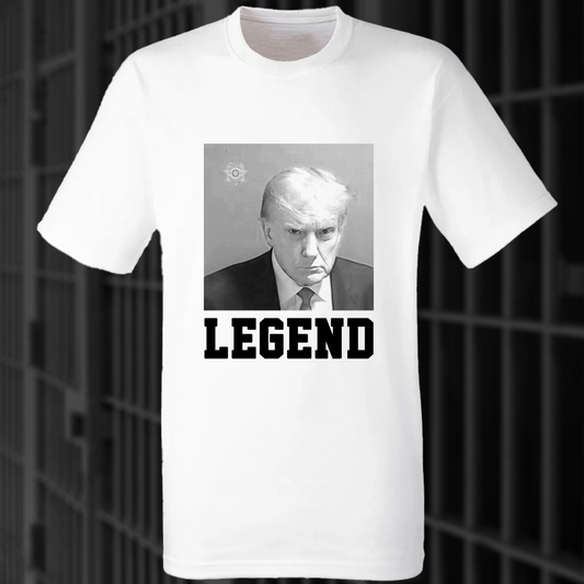 Donald Trump LEGEND Mug Shot T-Shirt - Iconic former President Mugshot (LEGEND)